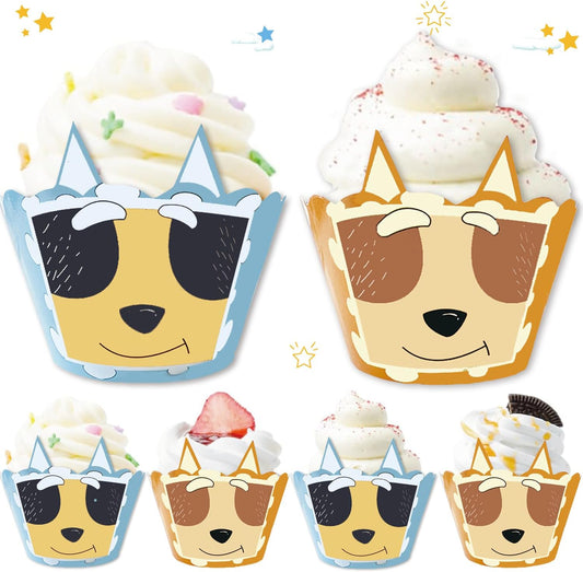 Cartoon Blue Dog Cupcake Wrappers 20pcs Dog Family Cupcake Liners Baking Cups for Blue Dog Theme Birthday Party Supplies Baby Shower Decorations