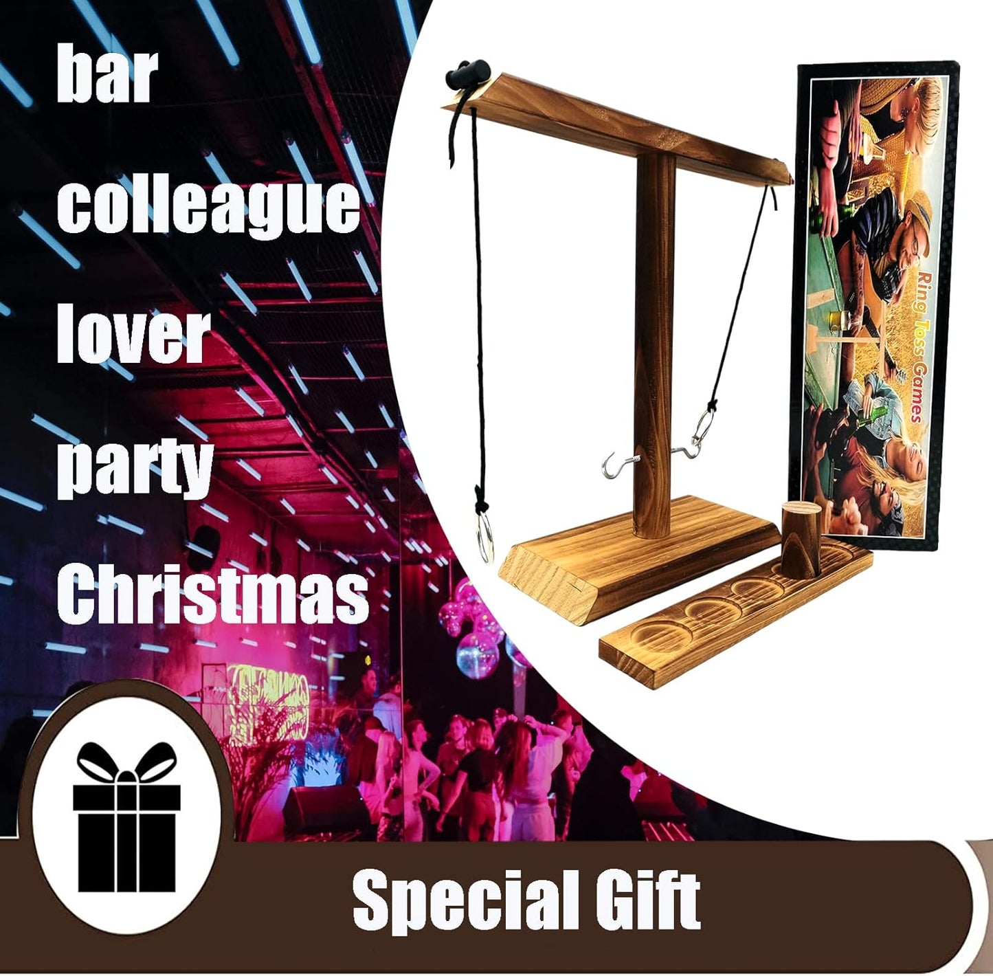 Ring Toss Game for Kids and Adults, Large Base Hook and Ring Game, Family-Friendly Indoor Holiday Fun or Outdoor Patio Games, Halloween Games