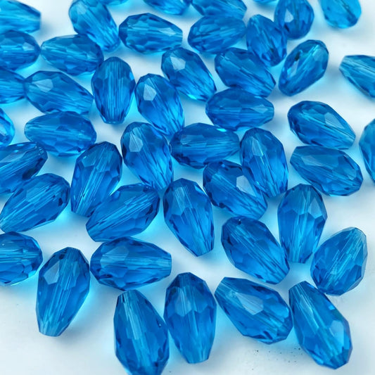 50pcs 10x15mm Teardrop Crystal Glass Beads Vertical Hole Faceted Glass Teardrop Spacer Beads for Bracelets Necklace Earring DIY Jewelry Making Craft(Lake Blue)
