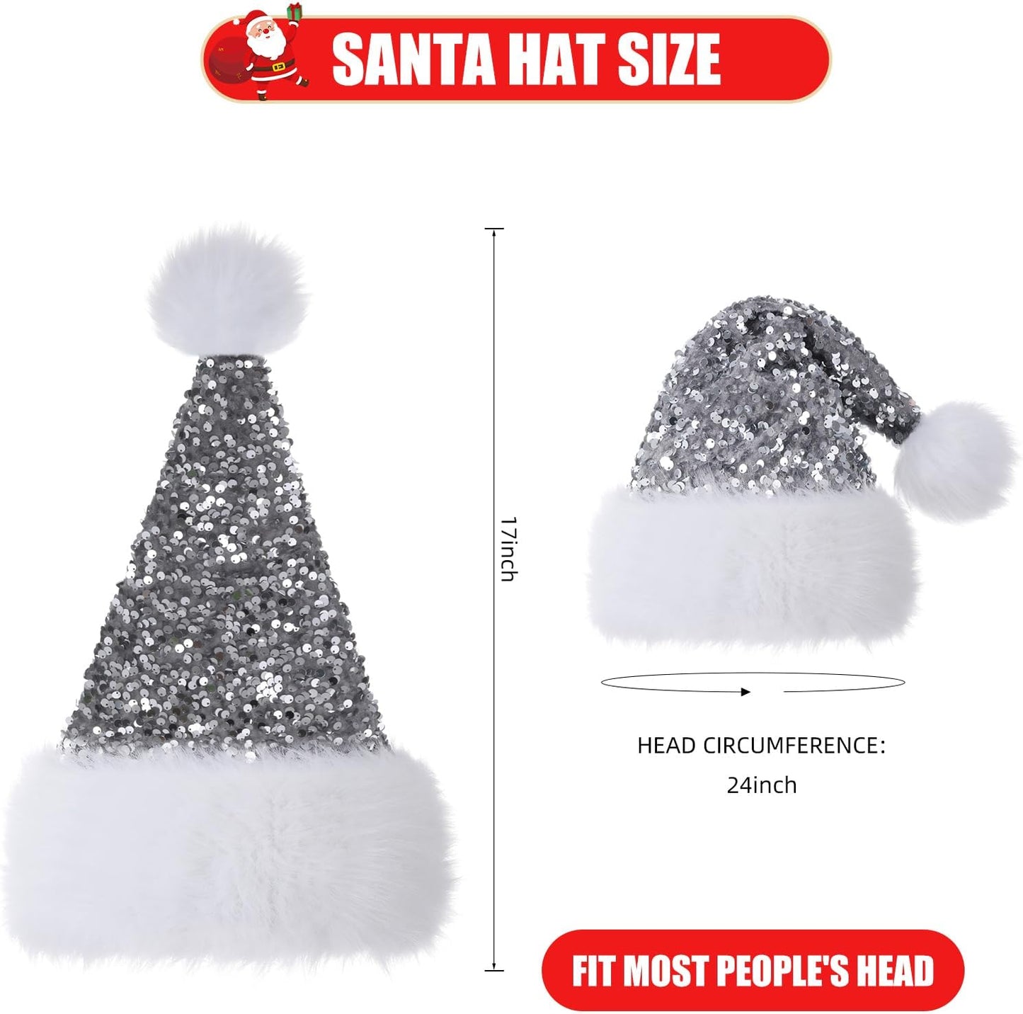 Personalized Sequin Santa Hat for Adults, Red Glitter Christmas Party Hat, Xmas Halloween New Year Holiday Headwear