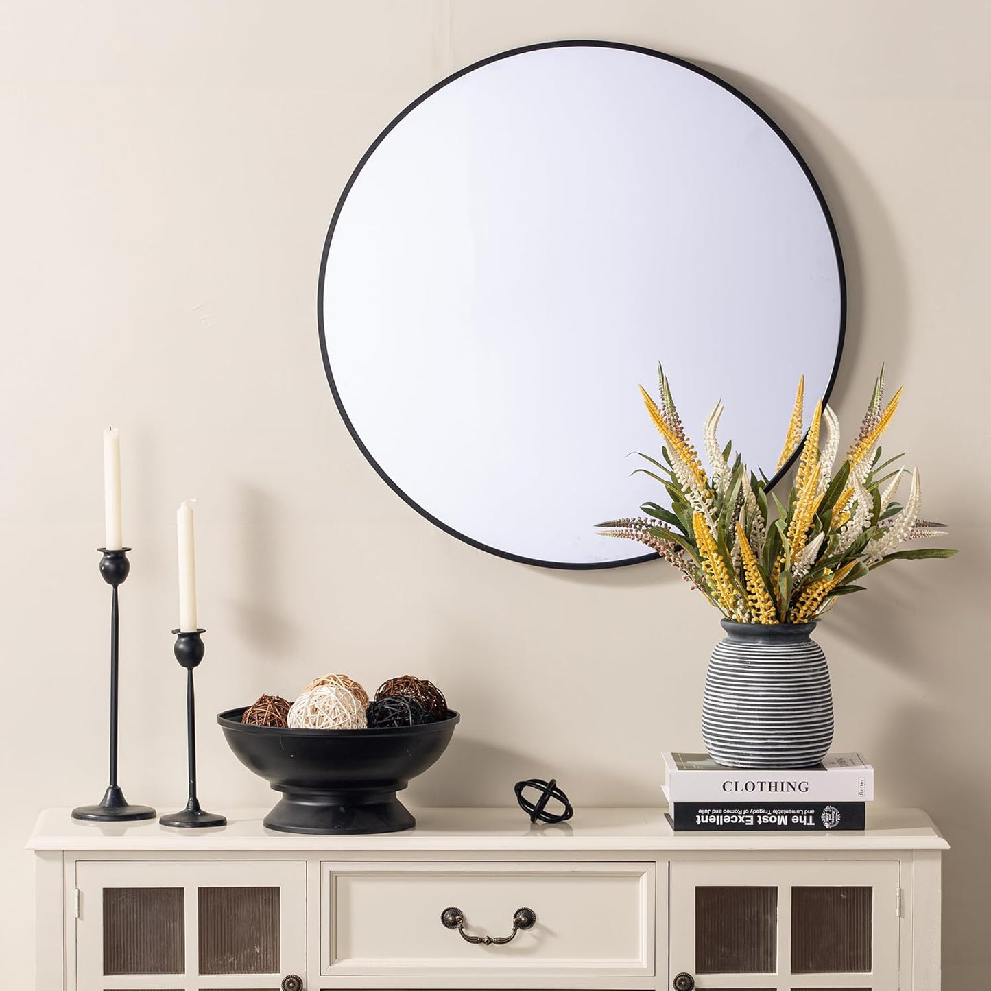 Ceramic Rustic Vase,7.48" Flowers Pottery Vases Home Decor Round Wide-Mouth Farmhouse Decorative Vase for Flowers Pampas for Table Living Room Entryway Mantel Shelf Kitchen Bathroom Bedroom