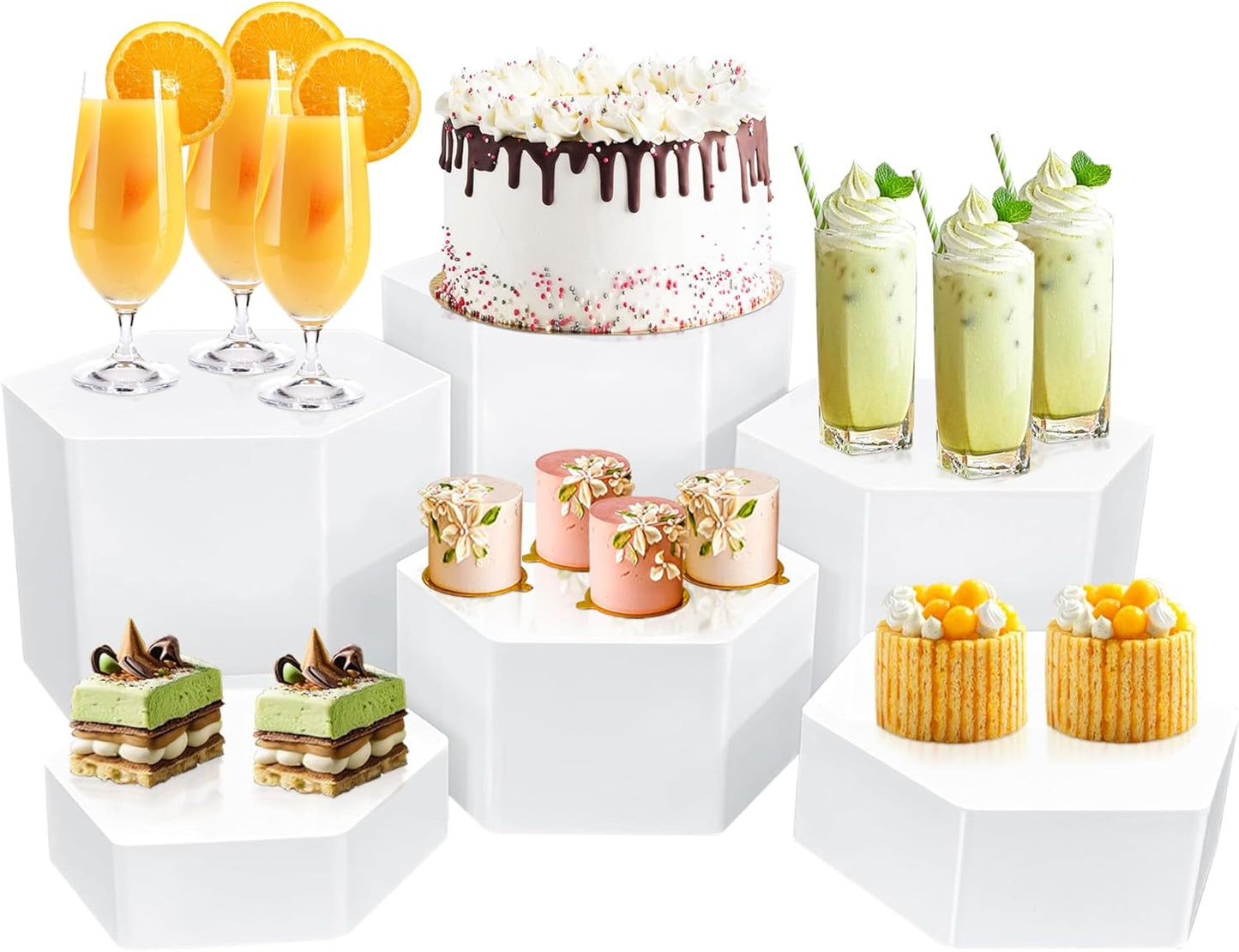6 Pcs Buffet Risers, Dessert Stands Acrylic, Food Risers for Buffet, Jewelry Showcase, Riser Display Cases， Acrylic Display Base, White