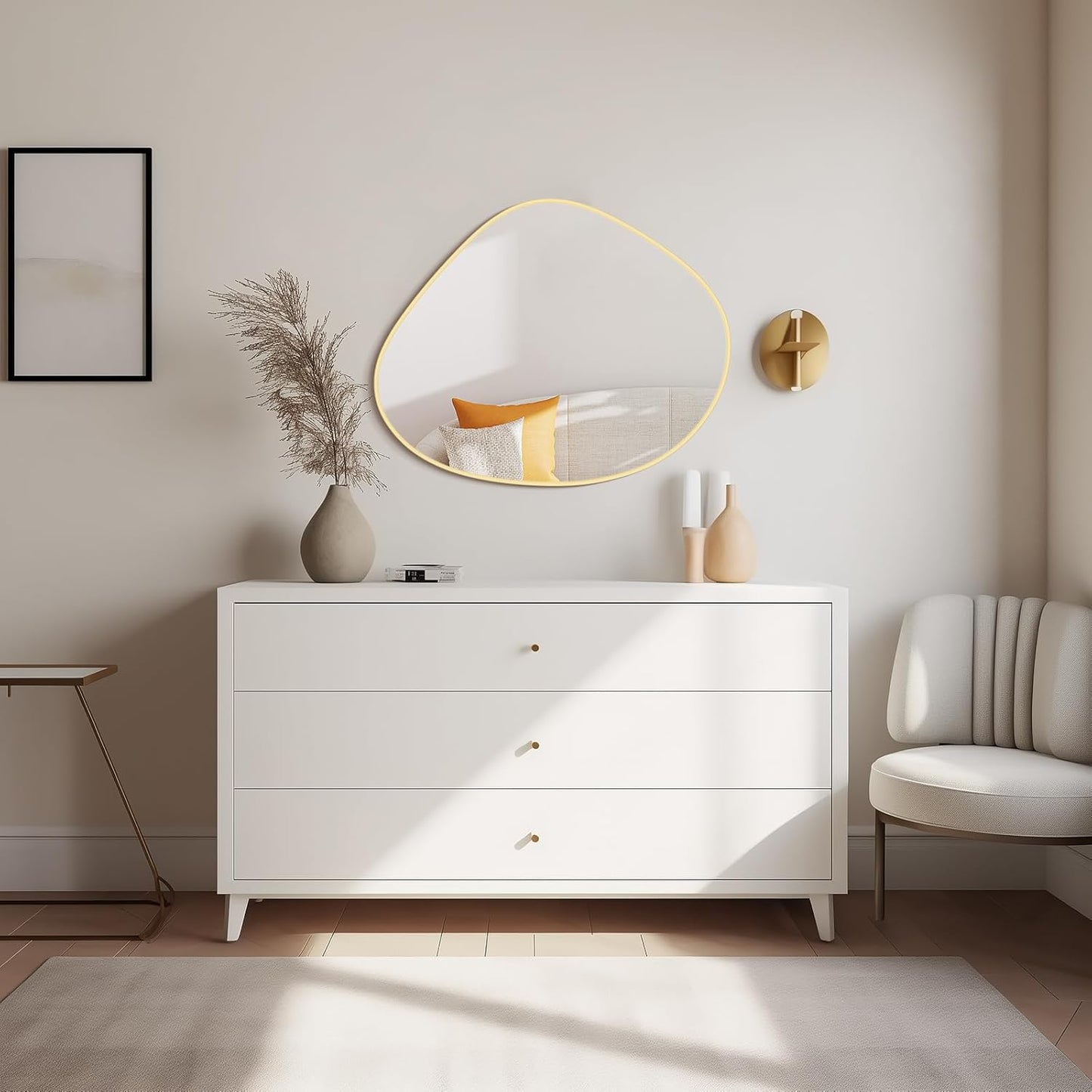 WallBeyond Asymmetrical Mirror, Irregular Wall Mirror for Bathroom, Abstract Wall Mirrors Decorative for Bedroom Living Room Entryway Hall, Mirrors for Wall Decor 28" H x 23" W, Gold