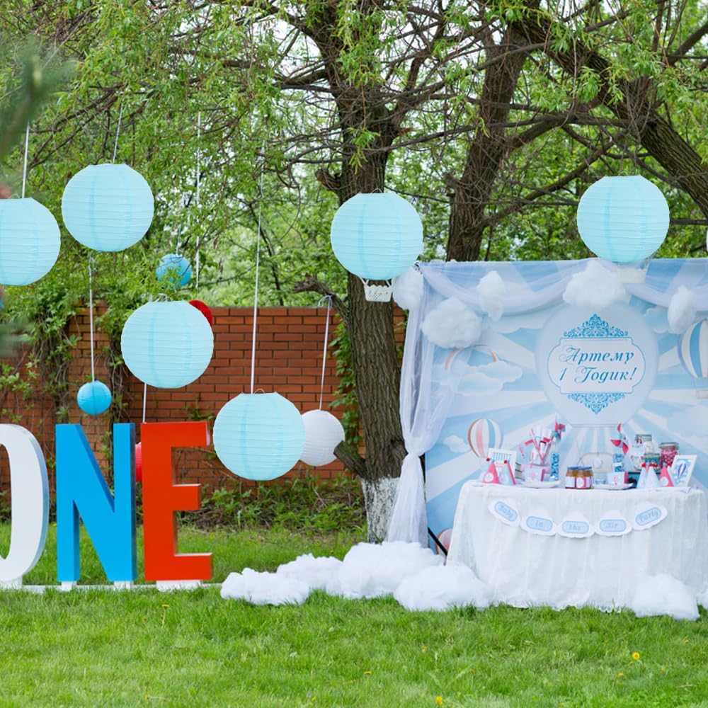 BEISHIDA 10-Inch Light Blue Round Paper Lanterns Decorative Hanging Asia Chinese Japanese Paper Lanterns Lamp for Birthday Wedding Baby Shower Home Decor Party Decoration（6 Packs）