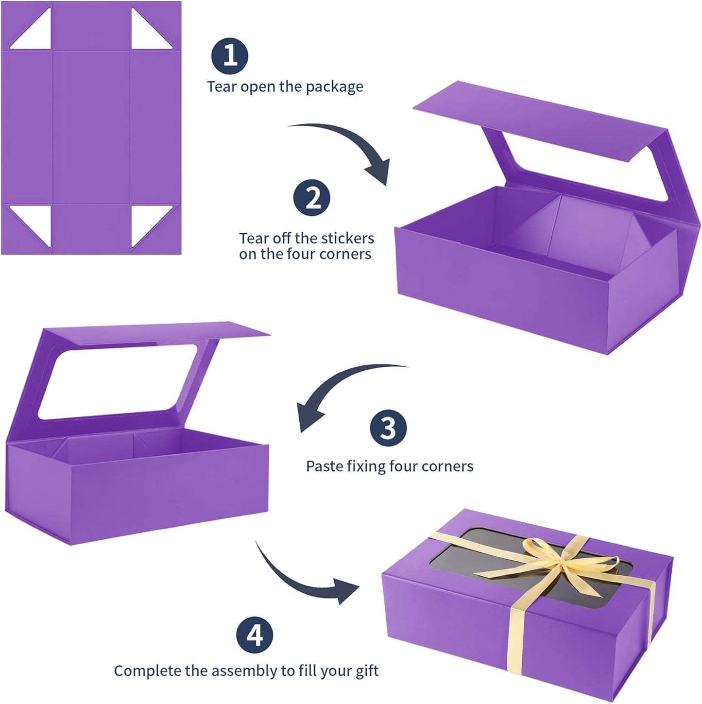Purple Large Gift Boxes with Window, 13.5"x9"x4.3" Bridesmaid Boxe for Gift Giving,Birthday Gift Box with Magnetic,Closure Lid Gift Boxes for Presents,Cute Boxe,Luxury for Gift Packaging,Gift Box for Wrapping Gifts