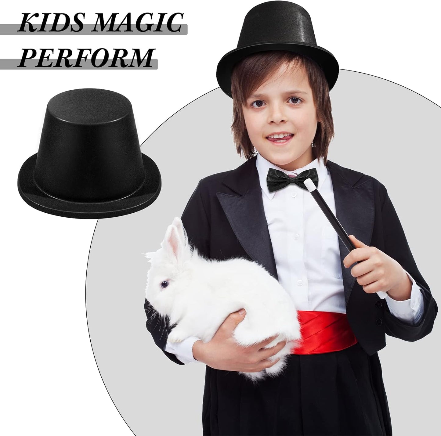 SATINIOR Magician Costume Headwear Set, Includes 12 Pieces Black Top Hat and 12 Bow Ties, Adjustable Length Bow Ties for Party, Costume Accessories for Halloween, Cosplay, Stage Performances, Black
