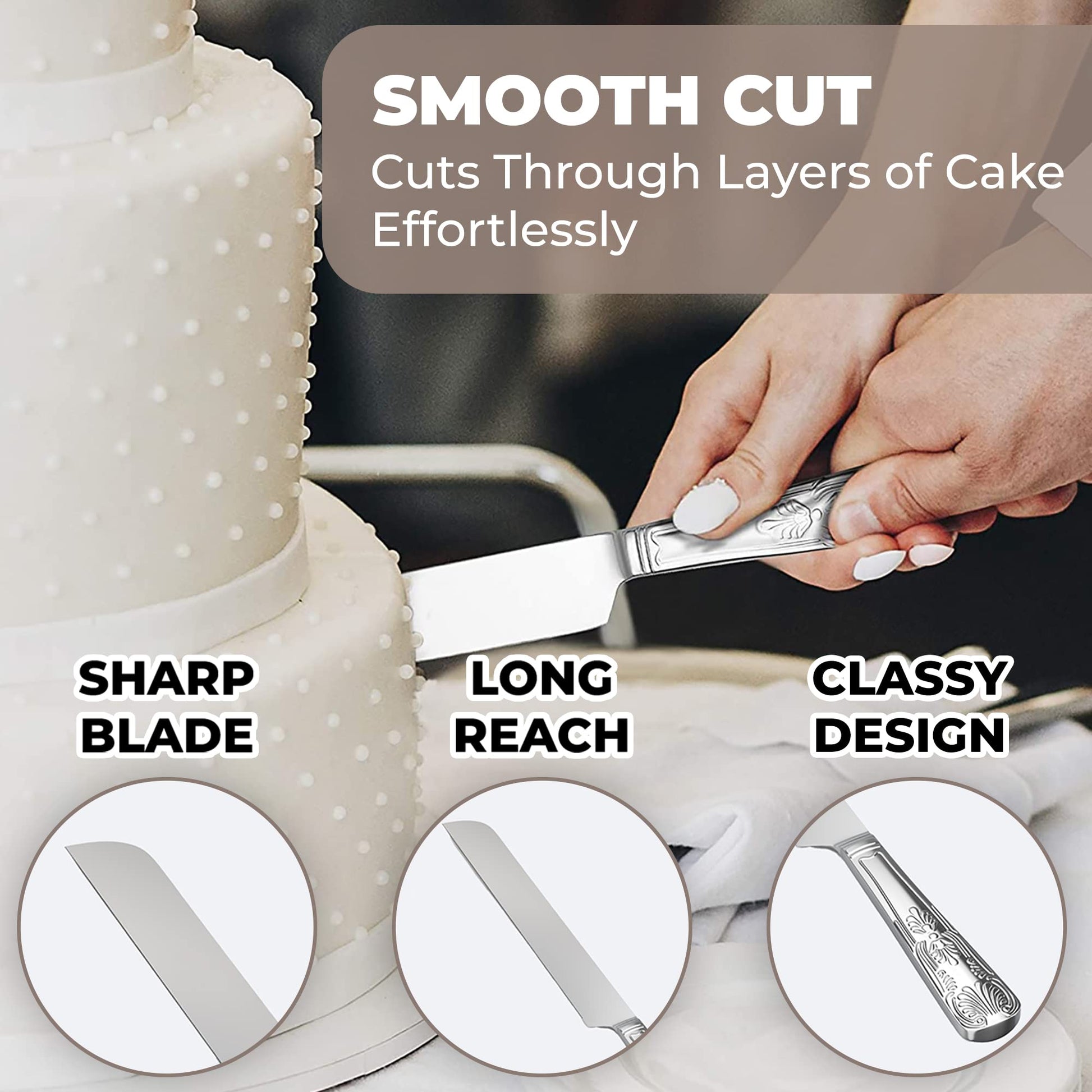 Orblue Wedding Cake Knife and Server Set - Premium, Beautifully Engraved Cutting Set - Elegant