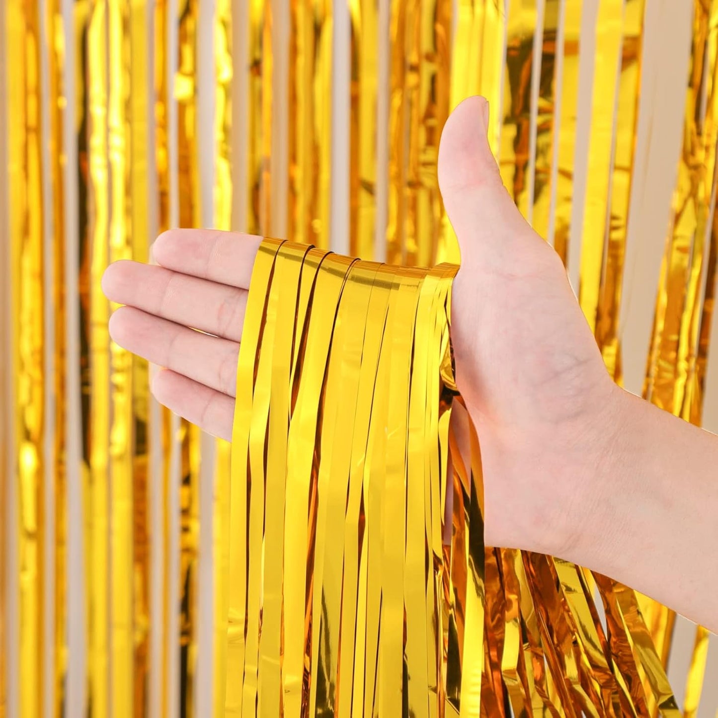 4 Pack Gold Foil Fringe Backdrop Curtains, Tinsel Streamers Birthday Party Decorations, Fringe Backdrop for Graduation, Baby Shower, Gender Reveal, Disco Party