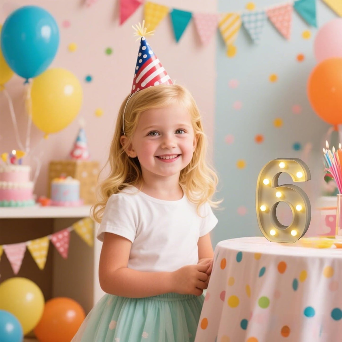 Foaky Decorative Led Marquee Light Up Number, Marquee Light Up Number Sign for Night Light Wedding Birthday Party Christmas Home Bar Decoration Number(6)