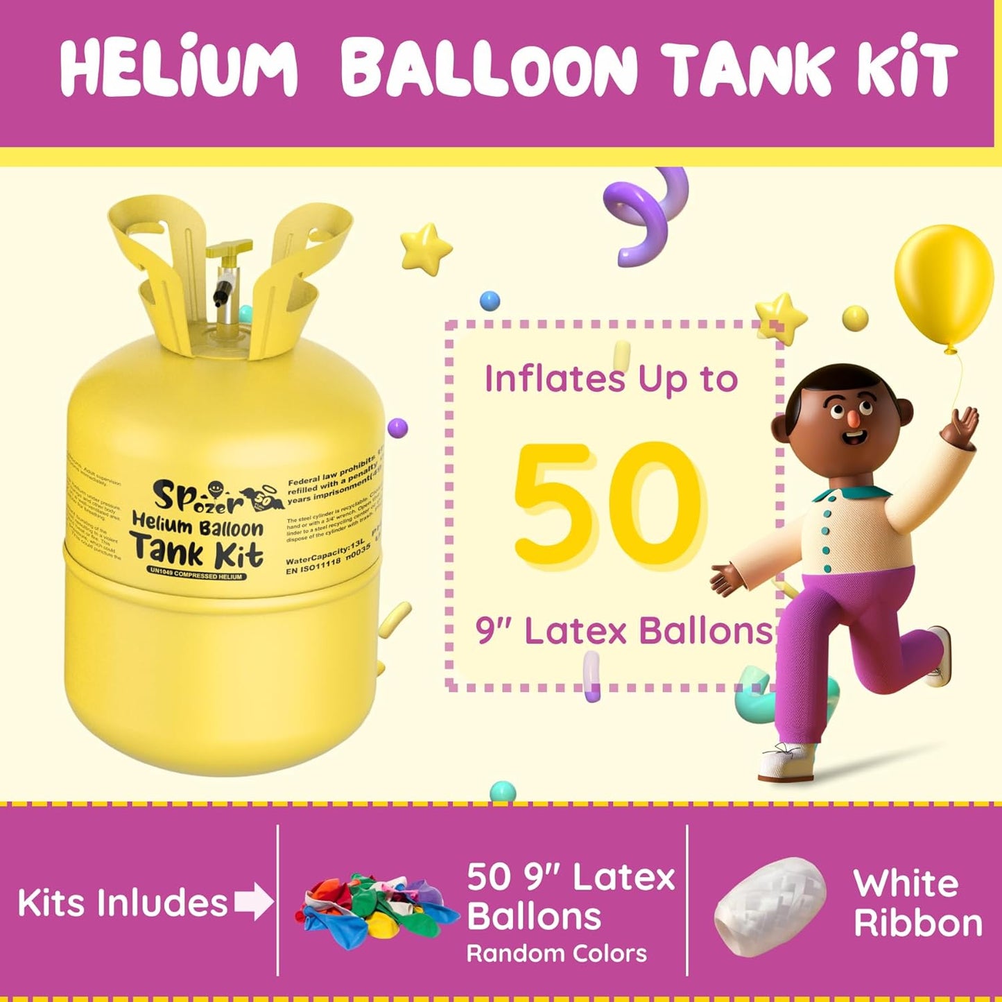 13L Portable Helium Tank for Balloons at Home, Up to 50 Latex Balloons, Helium Balloon Pump Kit, For Birthday Parties, Weddings, and Events