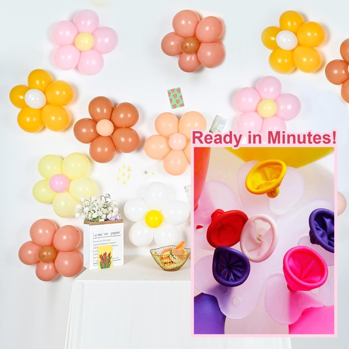 ROYALHOUSE Flower Balloon Clips Flower Shape Balloon Clips Holder 5 Balloon Clip for Party, Wedding, Baby Shower Decorations Reusable Connectors (Clear, Pack of 100)