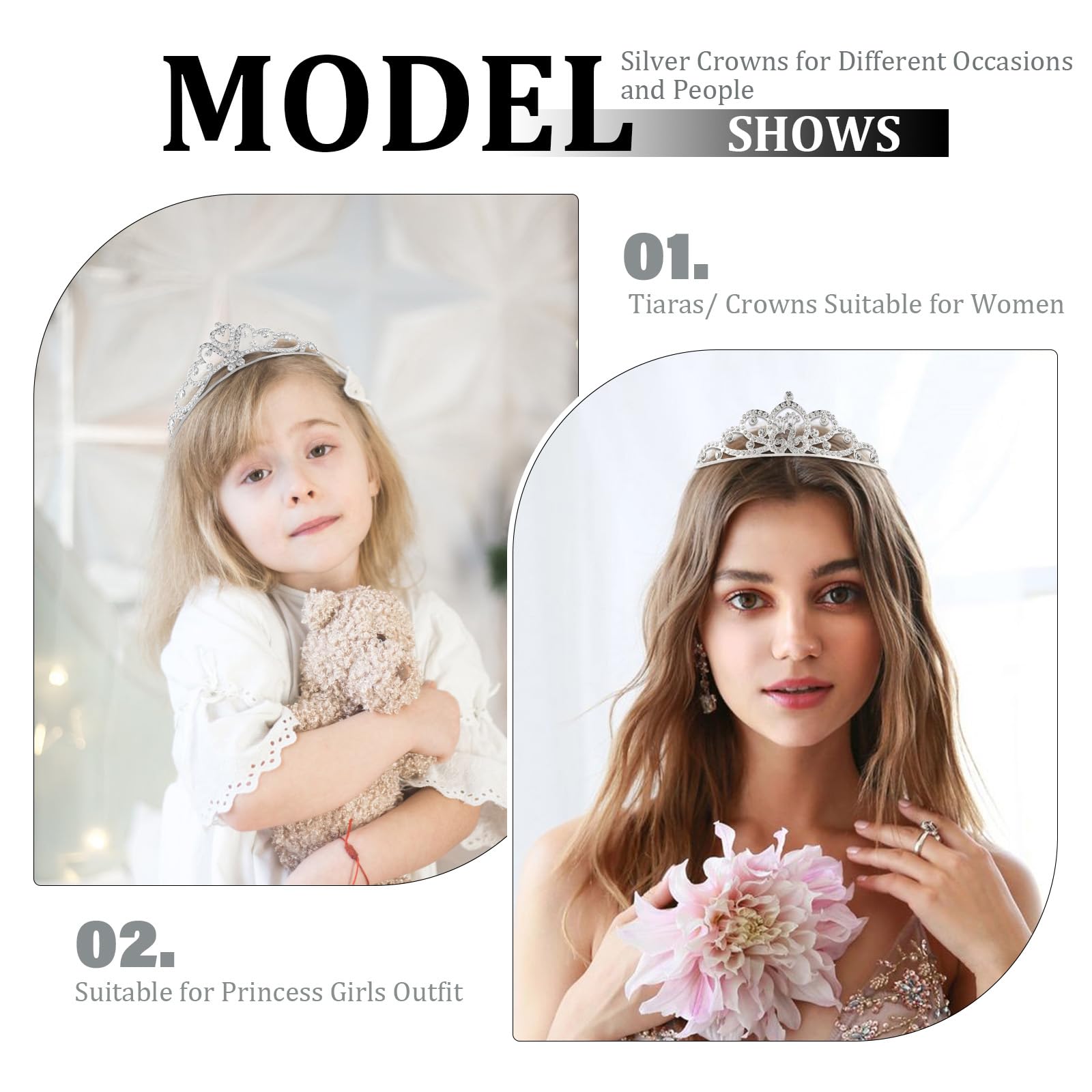 Tihebax 16 Pcs Tiaras Crowns Headbands for Women Girls Silver Princess Tiara Bulk Crown Tiaras