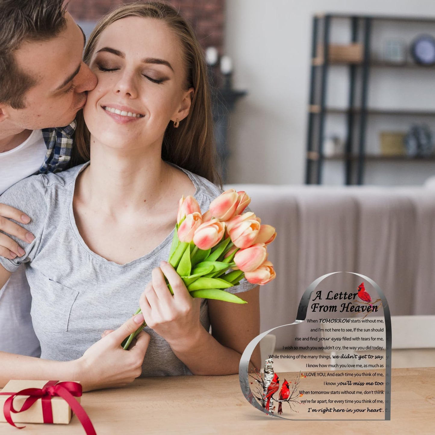 Sympathy Gifts, Red Cardinal Gifts - A Letter from Heaven - Crystal Acrylic Paperweight Remembrance Decorations