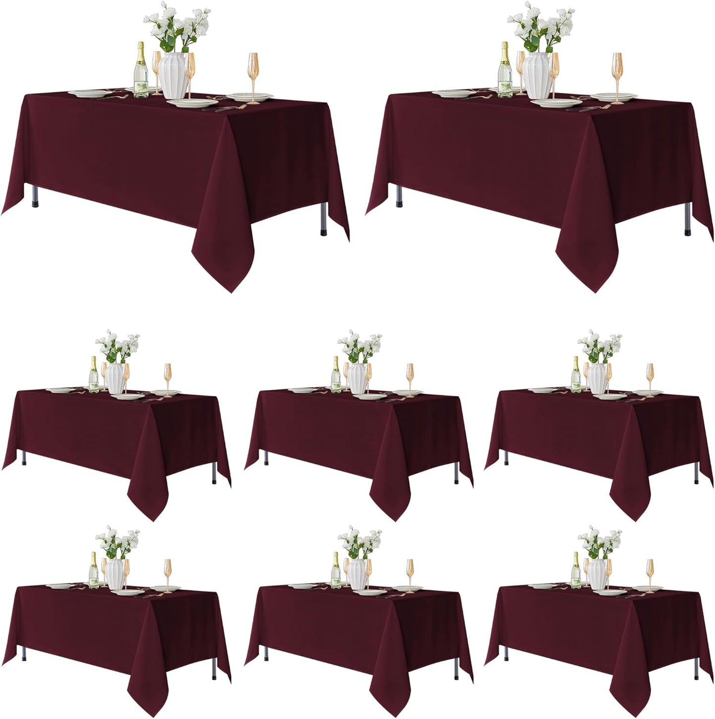 Fitable 8 Pack Table Cloth Rectangle Table: Stain and Wrinkle Resistant Tablecloth Rectangular, Washable Polyester Tablecloths for Wedding Party Dining Banquet Event Catering(Burgundy, 70x108 Inch)