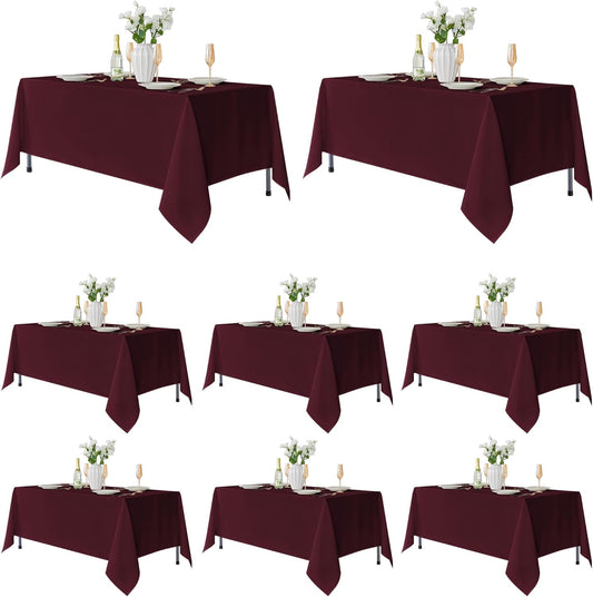 Fitable 8 Pack Table Cloth Rectangle Table: Stain and Wrinkle Resistant Tablecloth Rectangular, Washable Polyester Tablecloths for Wedding Party Dining Banquet Event Catering(Burgundy, 70x108 Inch)