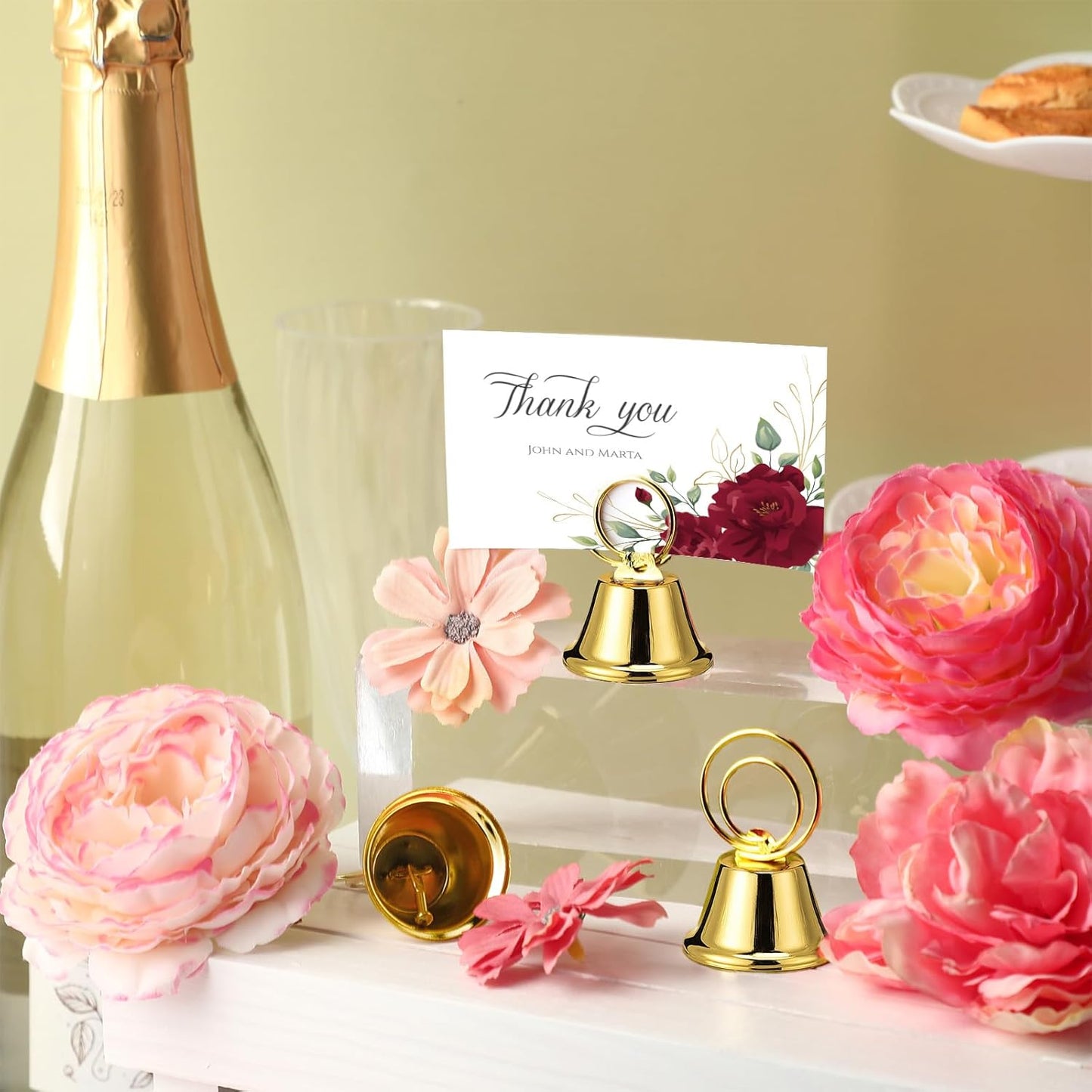 24 Pcs Table Number Holders Place Card Holders for Table 2 Inch Ring Clip Bell Number Holder Metal Picture Holder for Wedding Christmas Restaurant Home Photo Office Memo(Gold,Ring)