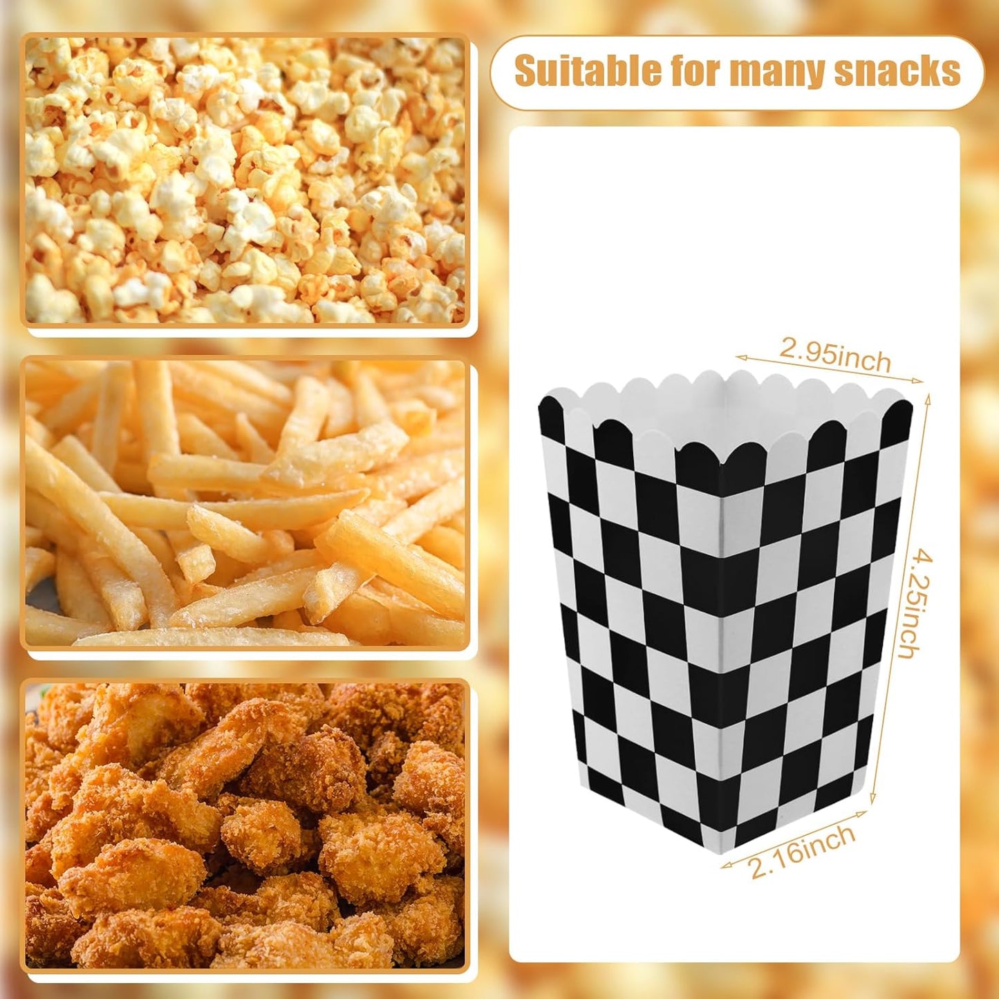 50 Pcs Checkered Popcorn Boxes Mini Paper Popcorn Bags for Race Car Party for Movie Nights Birthday Wedding (Black Checkered)