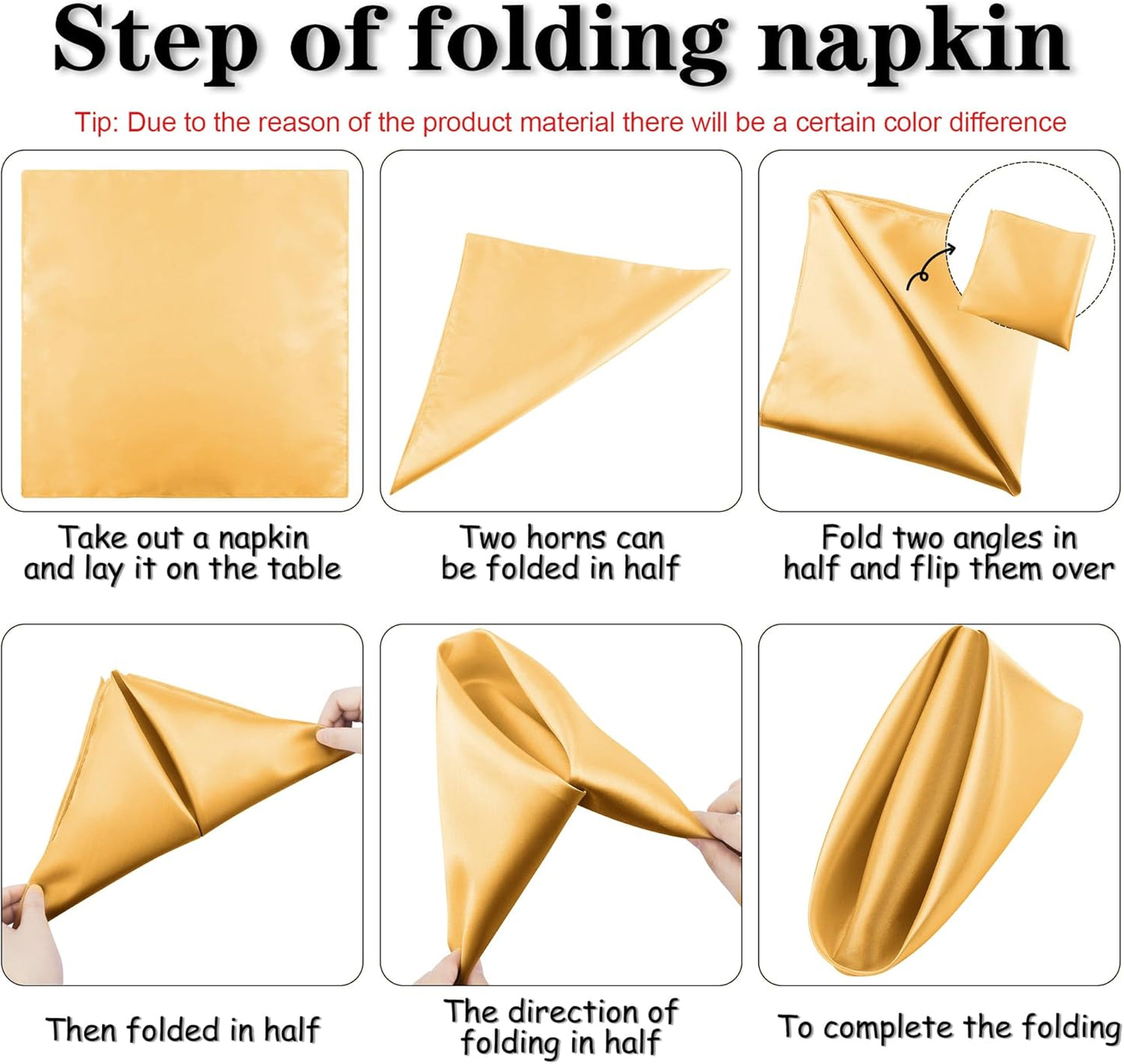 ANECO 12 Pieces Satin Napkins Soft Dinner Napkins Square Table Napkins 17 x 17 Inches for Restaurant Weddings Party Dinner Decoration (Gold)