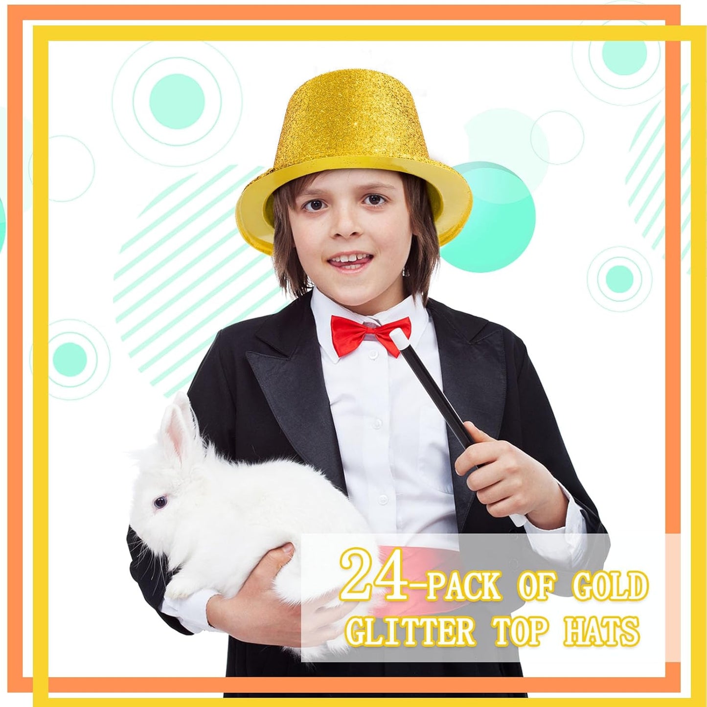 Hillban 24 Pcs Halloween Glitter Top Hat Bowler for Adults 1920s Dress Glitter Hats for Masquerades Party