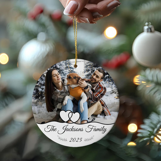 Personalized Family Ornaments for Christmas, Custom Ceramic Christmas Ornaments with Photo and Text, Wedding Gifts for Couples, Husband, Wife
