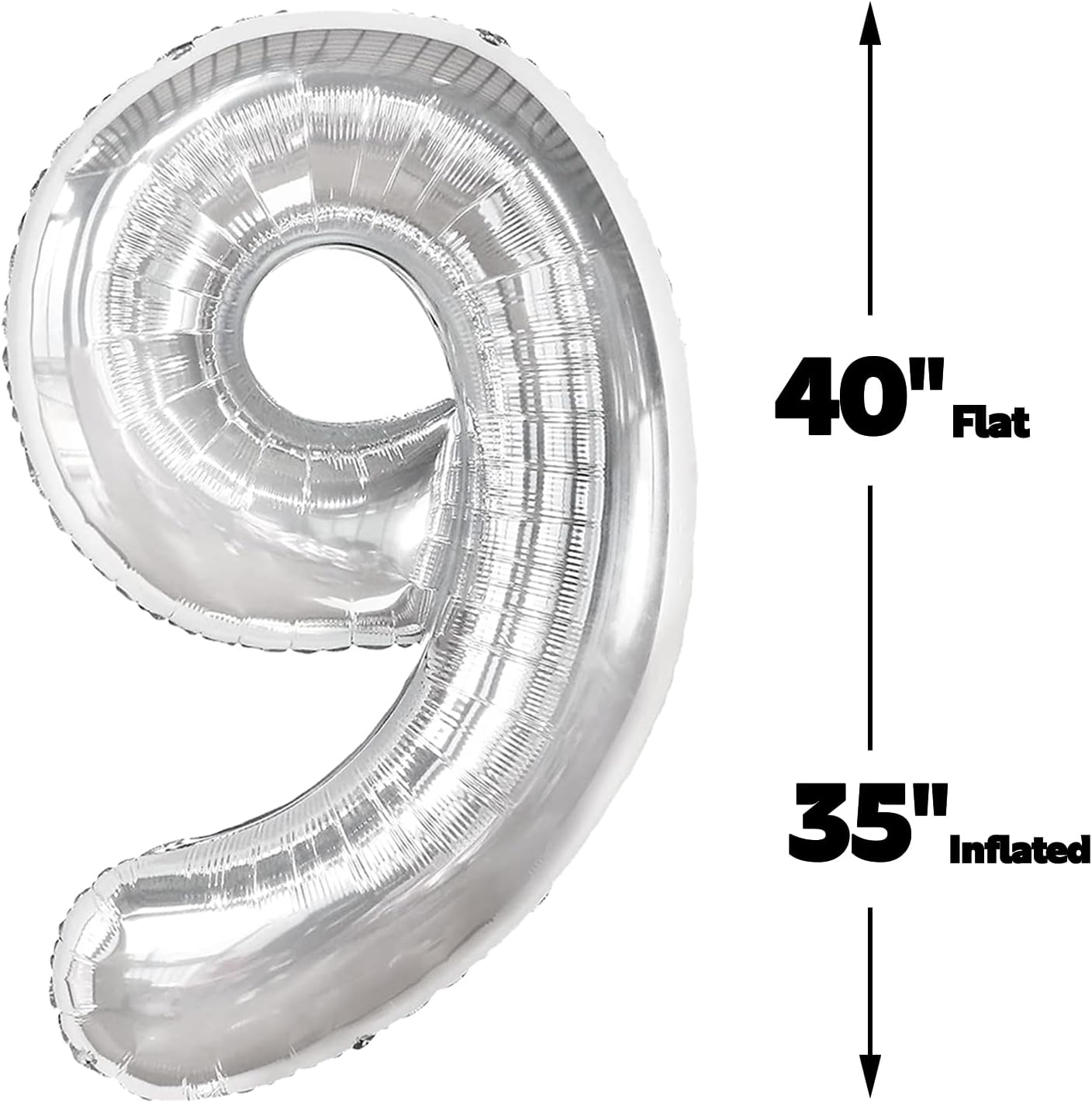 40 Inch Big Silver 9 Balloon Number, Jumbo Giant Happy 9th 19 29 39 49 99 Birthday Party Decorations, Large Nine Mylar Foil Anniversary Birthday Party Engagement Decorations
