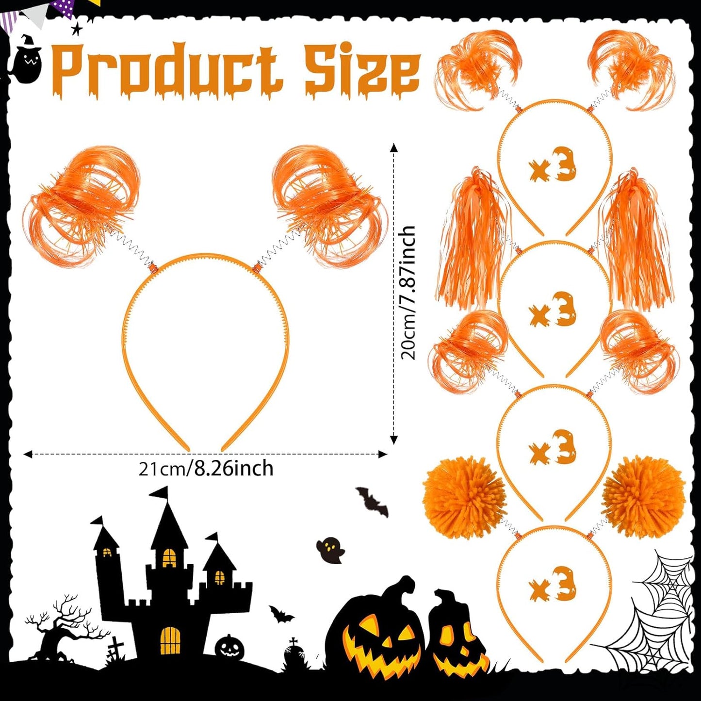 Censen 12 Pcs Halloween Pom Pom Party Headbands Tinsel Ponytails Spirit Head Bopper Headwear for Christmas Birthday Holiday