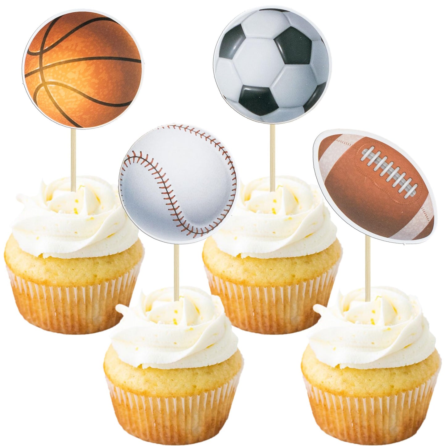 Gyufise 36 Pack Sports Cupcake Toppers Baseball Rugby Cupcake Picks Basketball Toothpicks Soccer
