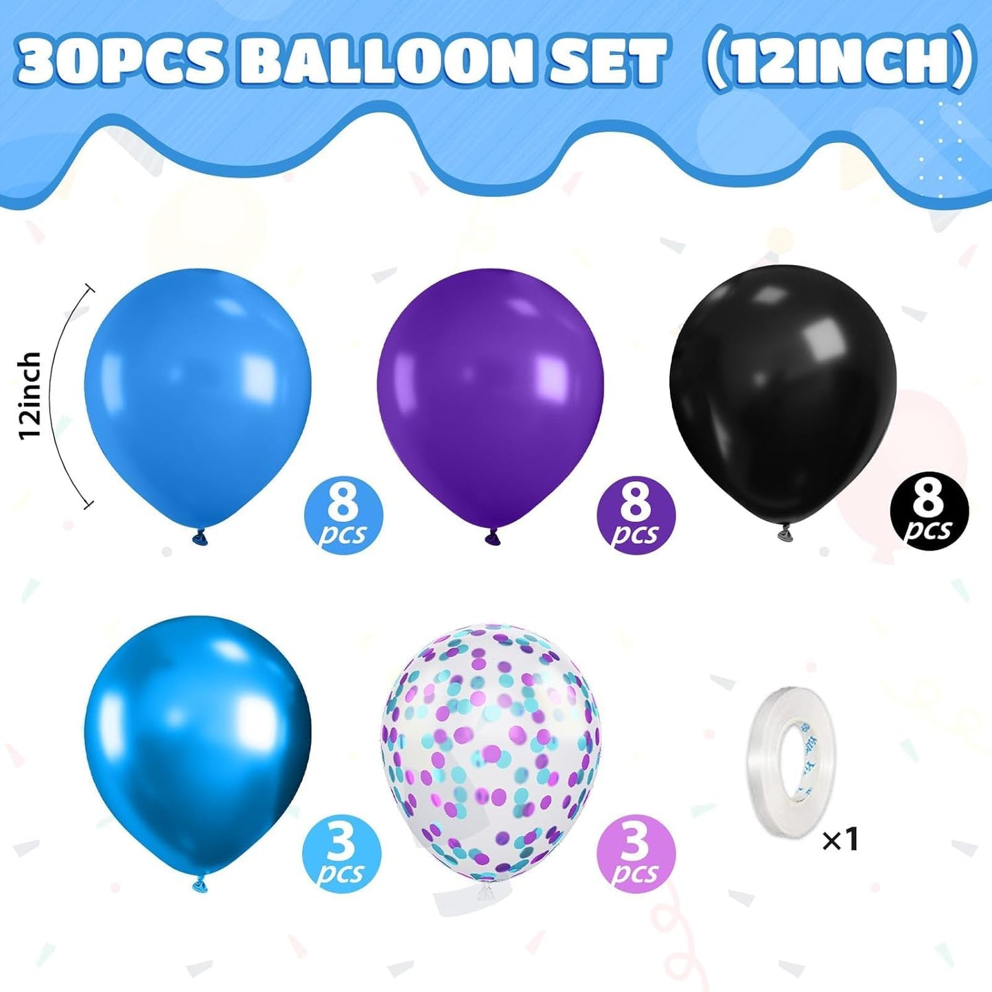 Black Purple Blue Balloons, 12 Inch Metallic Blue Dark Purple Blue Black Confetti Balloons for Girl Party Baby Shower Engagement Party Decorations