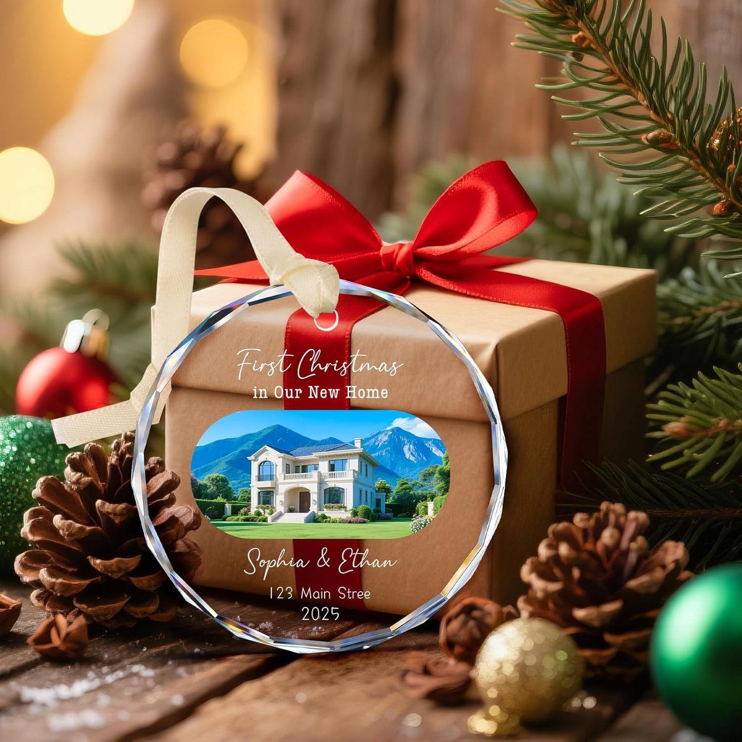 House Warming Gifts New Home Ornament Personalized First Home Christmas Ornaments 2025, New Home Gift Ideas, Housewarming Gift Ideas for Women, Custom Photo Christmas Crystal Ornament