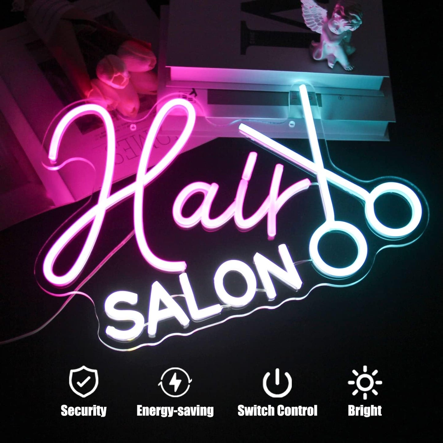 Hair Salon Neon Sign Barber Neon Light Salon LED Signs for Wall Haircut Neon Lights Signs for Barber Shop Beauty Room Decor Business Sign 16.5 × 12 in