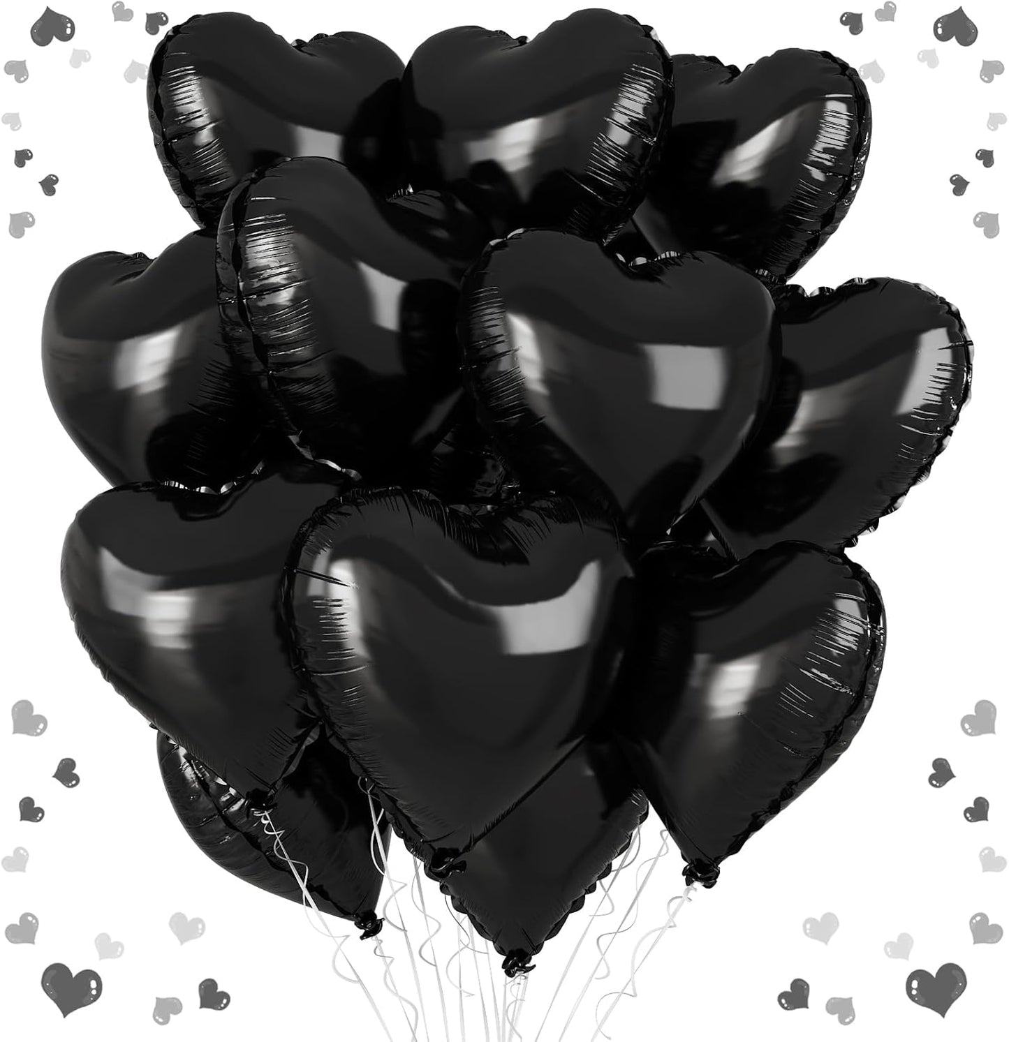 Black Heart Balloons, 18 Inch Black Heart Shape Balloon, 12PCS Large Helium Foil Romantic Balloons for Birthday Graduation Marriage Wedding Bridal Engagement Party Anniversary Decoration