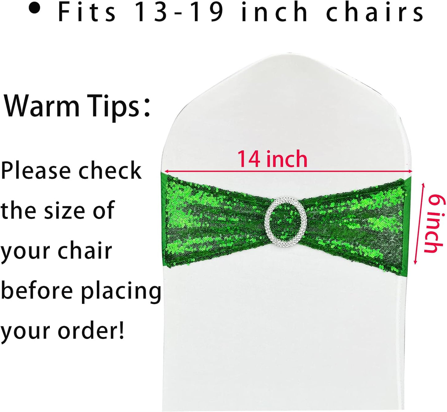 50 Pcs Chair Sashes Sequin Stretch Chair Bands Spandex Polyester Bows for Party Hotel Wedding Banquets Decoration - Green