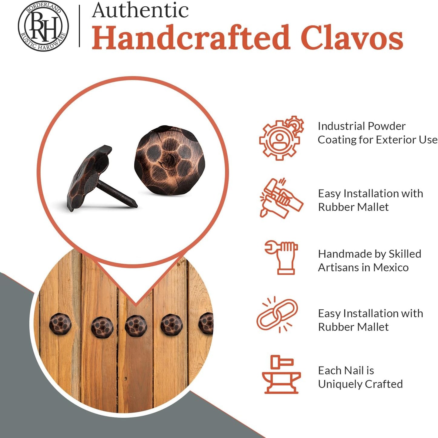50 Pack 1" Small Round Head Iron Clavos Decorative Nails – Oil Rubbed Bronze – Handmade Rustic Round Fasteners for Farmhouse Shutter, Faux Wood, Barn Door, Shutters, and Gates – Ornamental Wood Accent