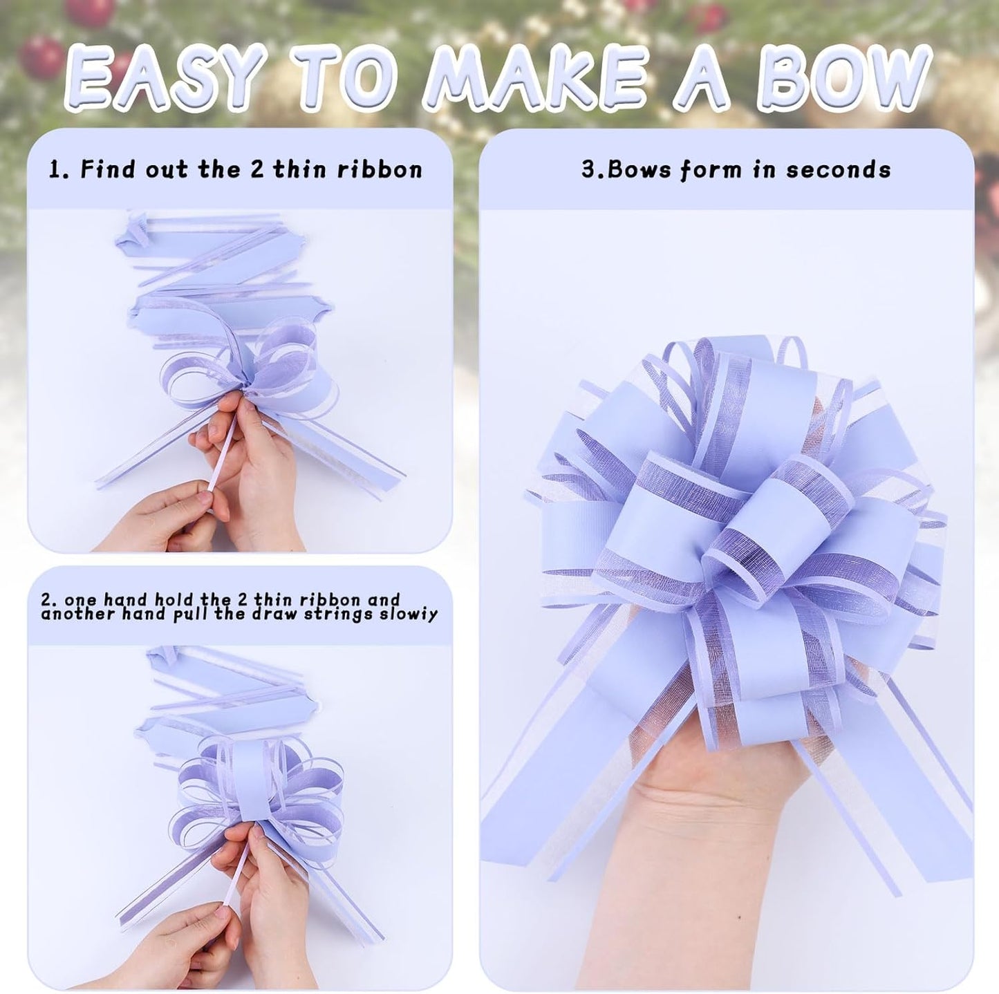 6Pcs 6inch Pull Bow Gift Wrapping,Pull Bow For Gift Basket, Gift Bag Box Wrapping Decor, Valentines Day, Birthday, Anniversary, Wedding, Flower Packaging (Baby Purple)