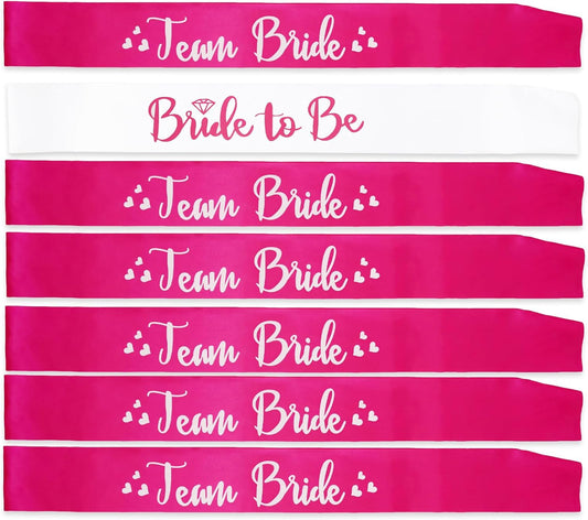 7 Pack Bachelorette Sashes Hot Pink, 1 White Bride to Be Sash and 6 Team Bride Sashes Bridal Shower Sash Fun Bridesmaid Sashes for Bachelorette Wedding Party