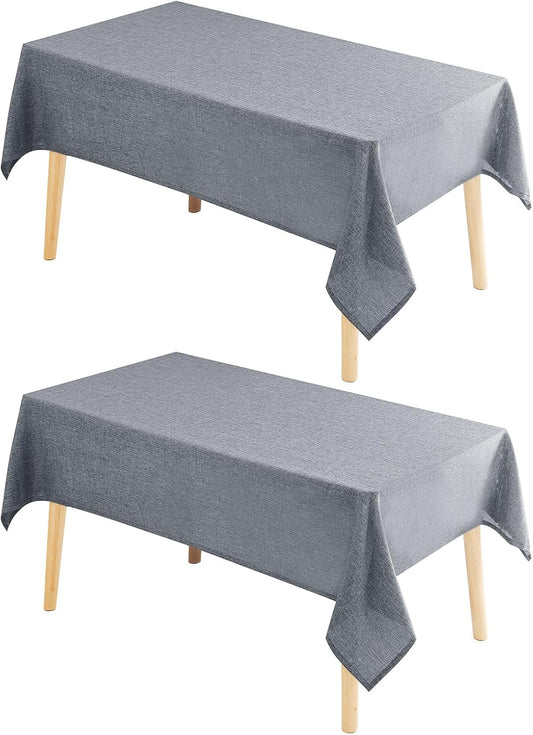 Hiasan 2 Pack Faux Linen Rectangle Tablecloth - Wrinkle and Stain Resistant Washable Table Cloth for Kitchen Dining Room Holiday Table Cover for Party Dinner, Grey, 54 x 80 Inch