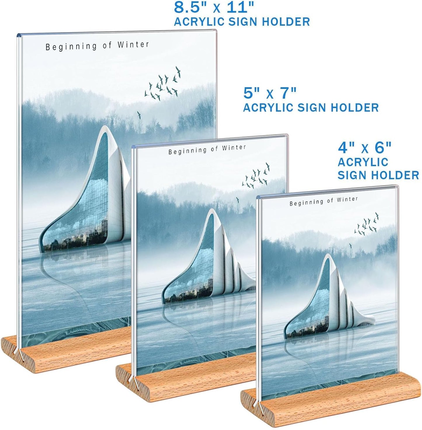 Kersally Acrylic Sign Holder 4 x 6,6 Pack Double-Sided Clear Vertical Table Display Stands with Wood Base, Acrylic Frame Menu Flyer Paper Holder for Stores, Restaurants, Hotels, Office, Show Fair
