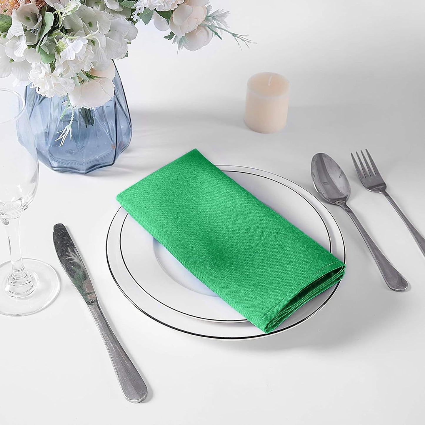 Cupuamon Cloth Napkins 17x17 inch Washable Polyester Dinner Napkins Soft Table Napkins for Wedding Party Dining Banquet(Emerald,100PCS)