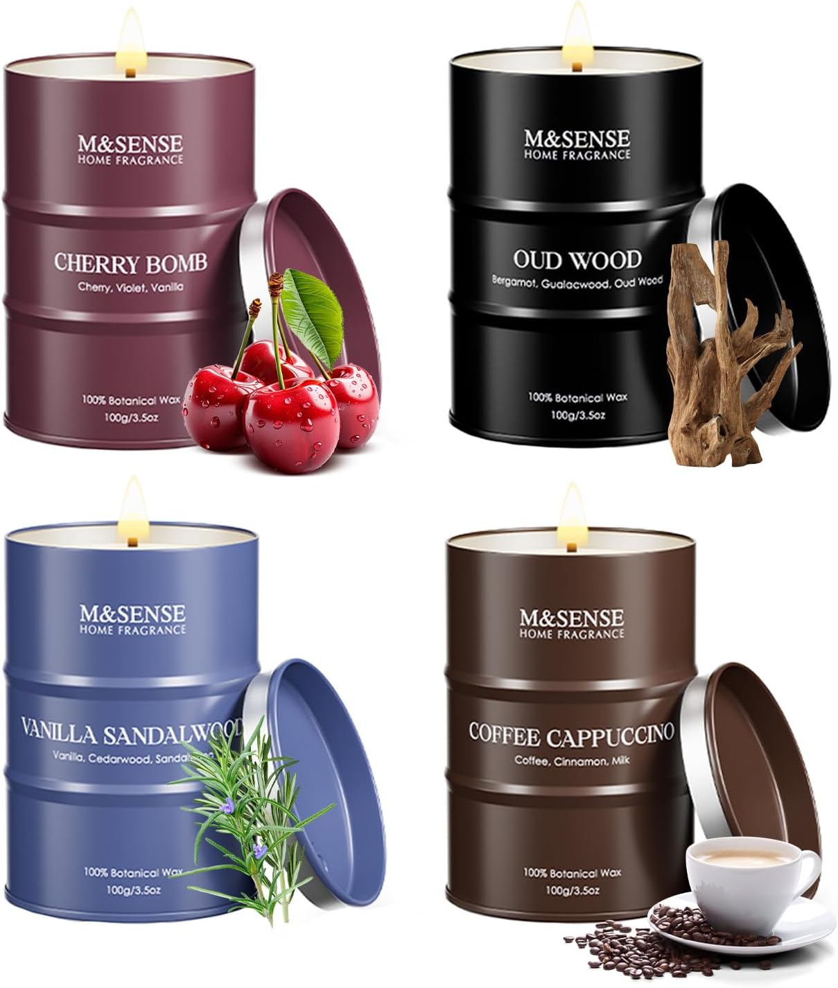 Fall Candles Set | Mini Scented Candles Gift Set | 4 Pack Candles for Home Scented Candle,Cherry Vanilla Oud Sandalwood Coffee Candle,Gift Set for Women and Men,Soy Wax 14 oz 86 Hour
