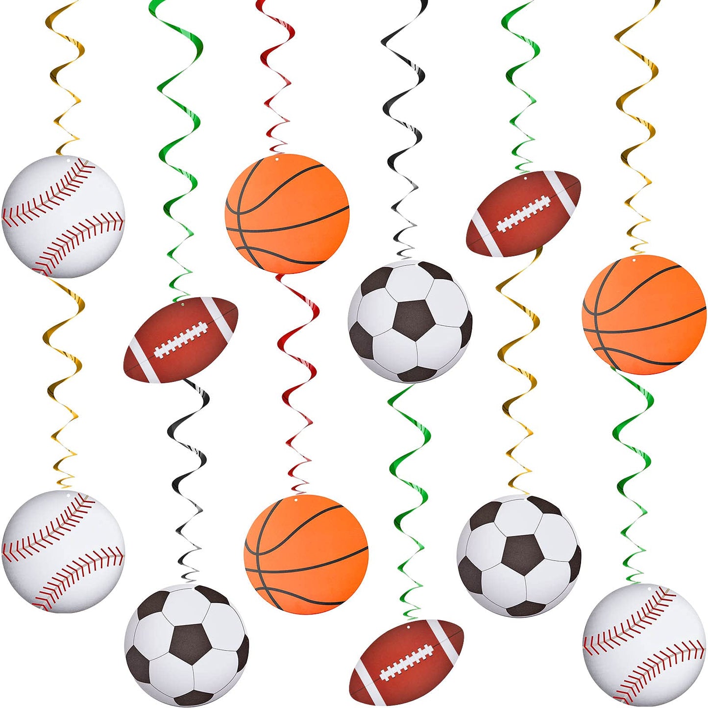 48 Pieces Sports Hanging Swirl Decorations Baseball Basketball Football Soccer Hanging Whirls