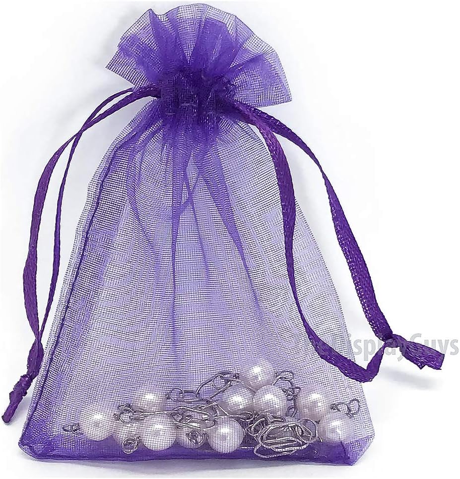 TheDisplayGuys 100-Pack 3x4 Purple Sheer Organza Gift Bags with Drawstring, Goodie Bags for Jewelry, Candy Bags, Treat Bags, Wedding Favors Small Mesh Bags