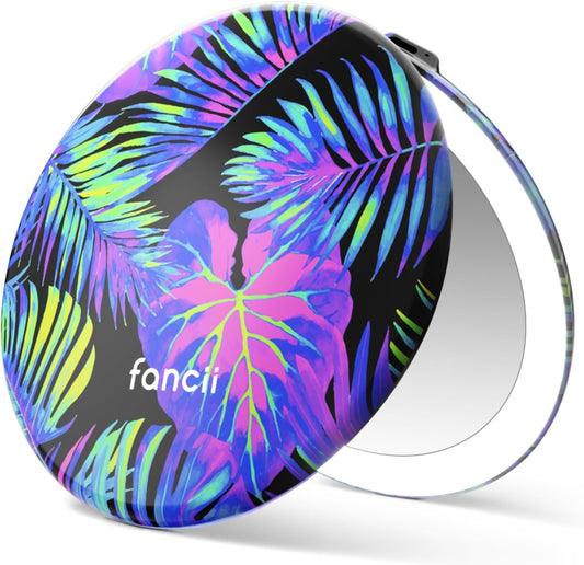 Fancii Taylor LED Lighted Compact Travel Mirror, Rechargeable, 10x /1x Magnifying, 3 Light Settings - Best for Makeup, On The Go Touch-Ups, Grooming (Neon Oasis)
