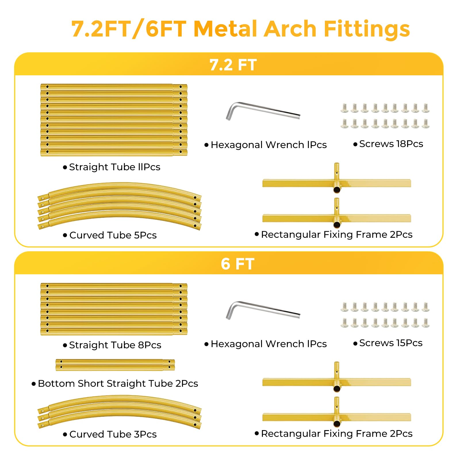 Metal Arch Backdrop Stand, 7.2FT+6FT Wedding Arch Frame, Gold Wedding Arch Backdrop Stand Set of 2