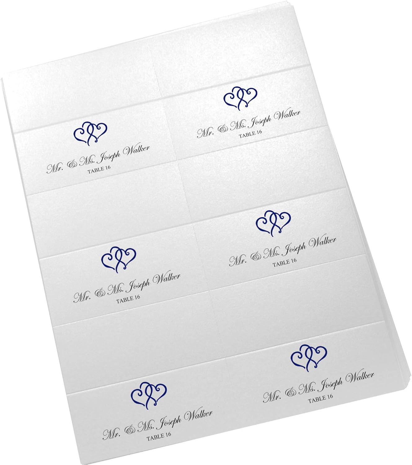 Linked Hearts Printable Place Cards, Navy (Choose Color), Set of 60 (10 Sheets), Laser & Inkjet Printers - Wedding, Party, Dinner, and Special Events - Made in the USA