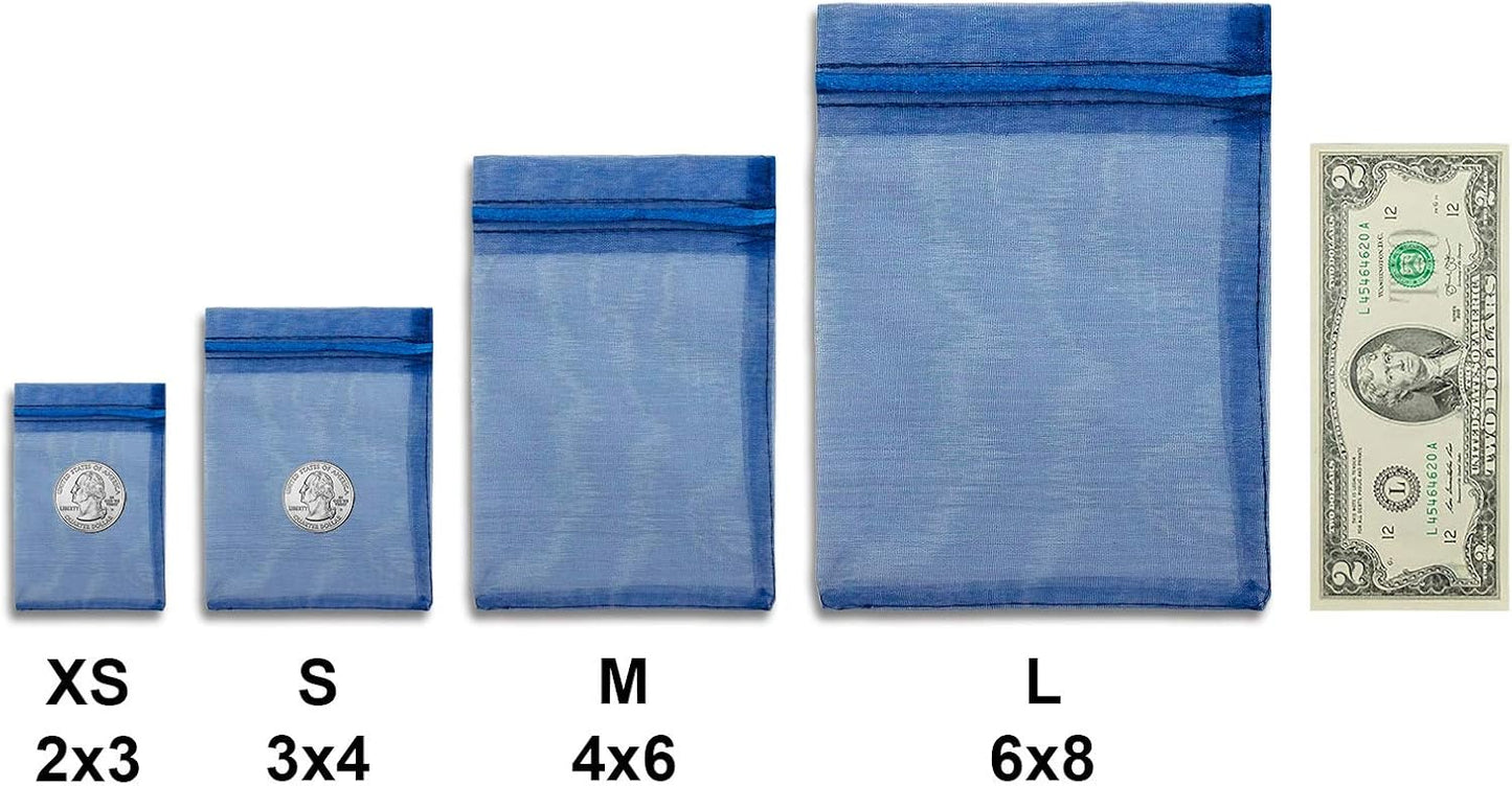 TheDisplayGuys 100-Pack 3x4 Navy Blue Sheer Organza Gift Bags with Drawstring, Jewelry Candy Treat Wedding Party Favors Mesh Pouch