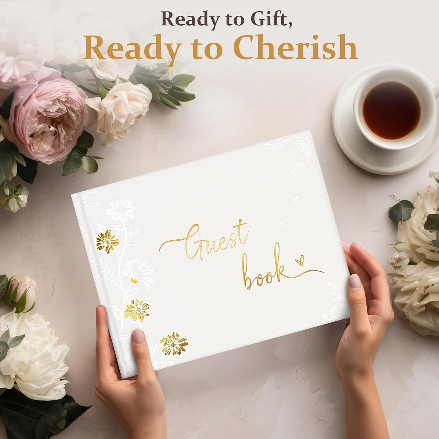 FREXISYN Wedding Flower Guest Book 9x7'' - Personalized Photo Guestbook with Pens for Reception, Baby Shower & Birthday [hardcover]