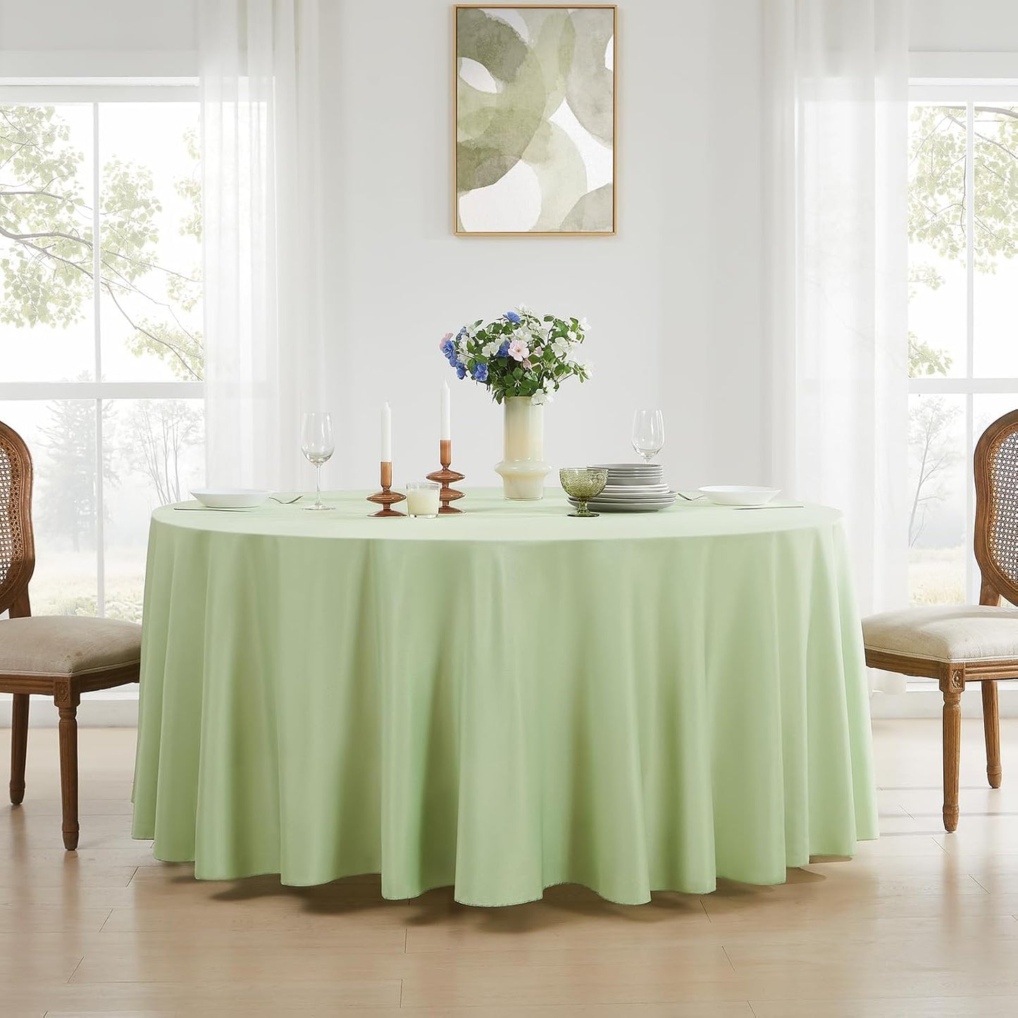 Round Tablecloth 132 Inch 2 Pack Sage Green Tablecloths Washable Decorative Linen Polyester Table Clothes Cover for Dining Table Banquets Buffet Parties and Wedding