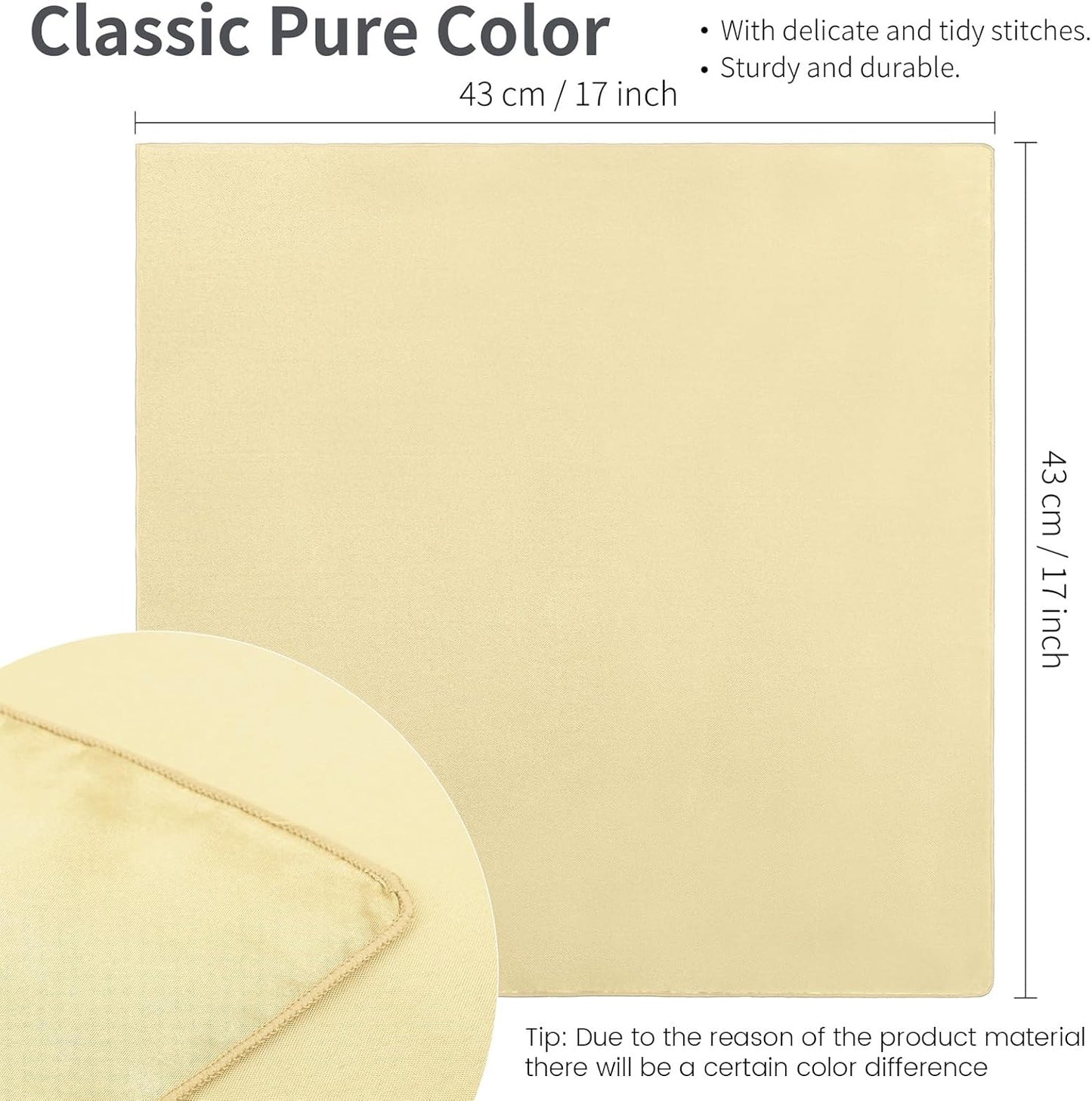 Aneco 16 Pack Square Satin Napkin Bright Silk Table Napkin Soft Smooth Fabric Table Napkin for Wedding Banquet Party Decoration, Champagne, 17 x 17 Inch