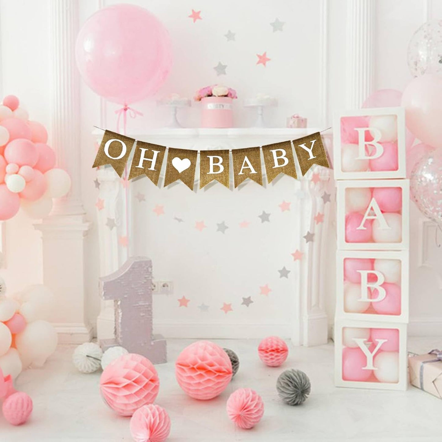 Anwyll Burlap Oh Baby Banner - NO DIY Baby Shower Decoration Banner Oh Babies Shower Sign for