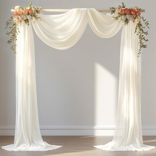 30" x 20Ft Wedding Arch Draping Fabric, 1 Panel Ivory Sheer Curtain Drapes Extra Wide & Long Backdrop Curtains for Wedding Arch Ceremony Birthday Party Decorations